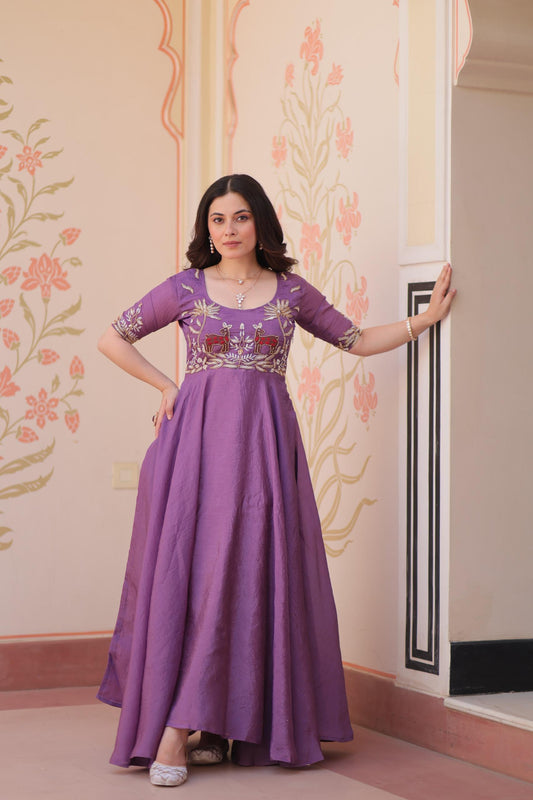Designer Purple Embroidered Gown for Women