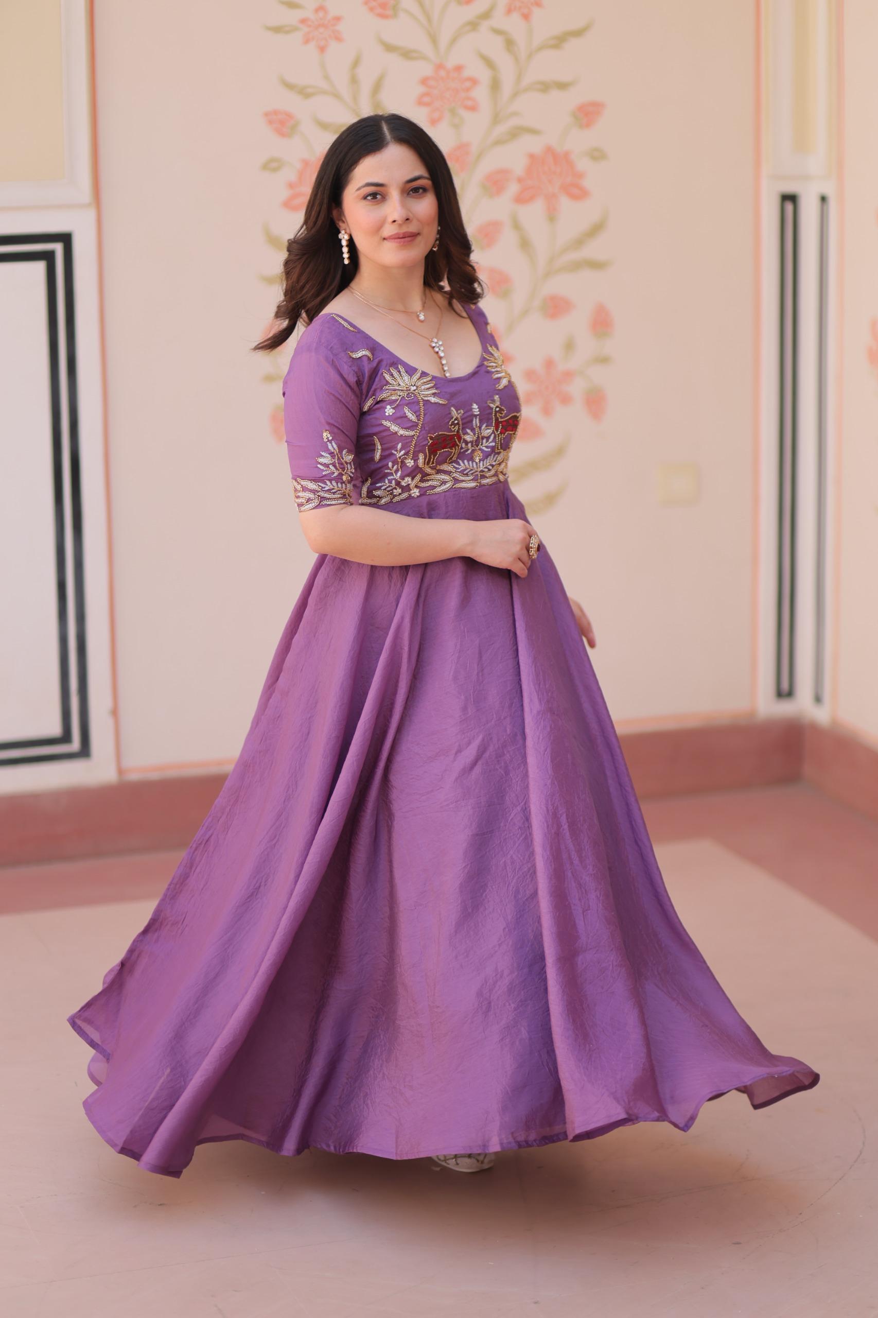 Designer Purple Embroidered Gown for Women