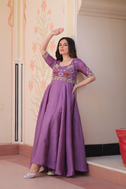 Designer Purple Embroidered Gown for Women