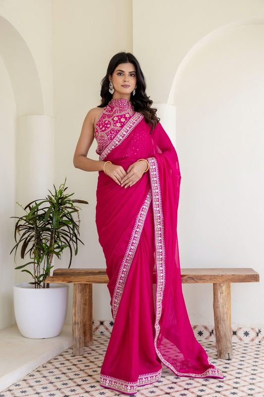 Designer Rangoli Silk Saree with Cording Embroidery & Sequins