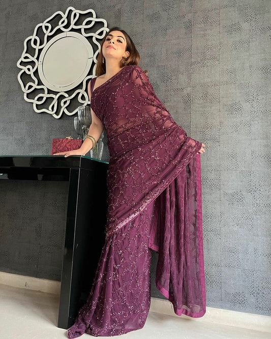 Designer Rangoli Silk Saree with Sequin Work for Event