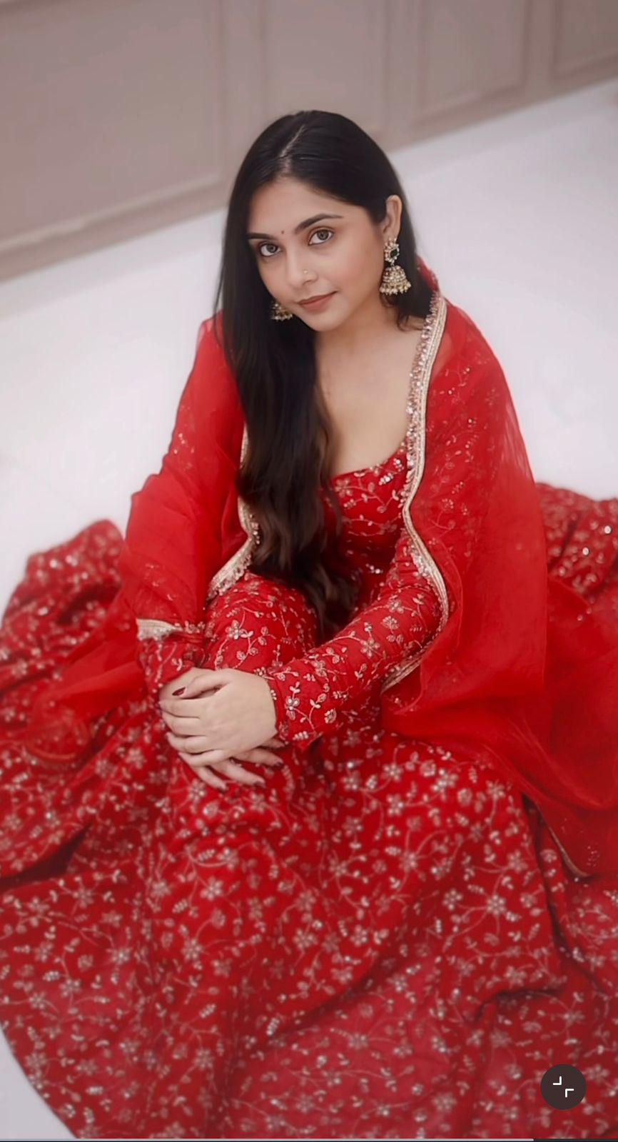 Designer Red Embroidered Anarkali Gown for Women