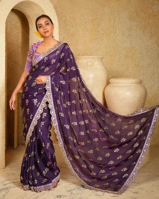 Designer Satin Saree with Sequence Work and Silk Blouse