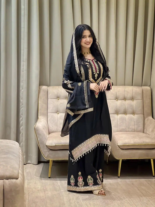 Designer Silk Top Plazzo Set