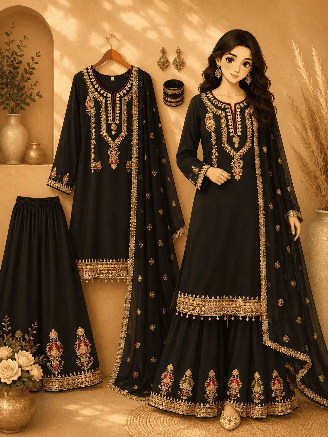 Designer Silk Top Plazzo Set