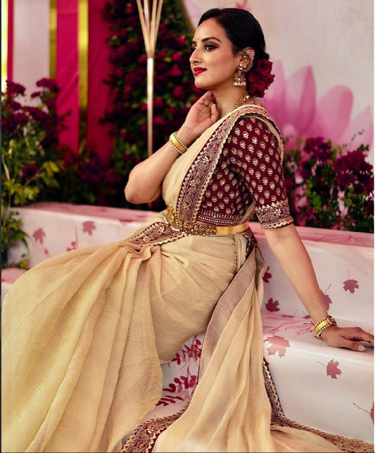 Designer Twil Saree with Embroidered Blouse for Occasions