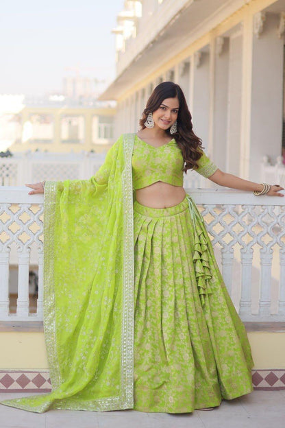 Designer Viscose Jacquard Lehenga Choli for Wedding