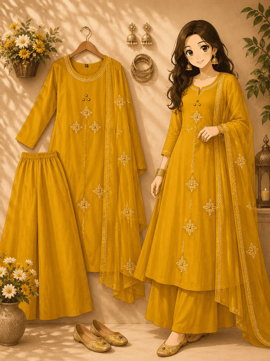 Designer A-Line Kurti Pent Dupatta Set