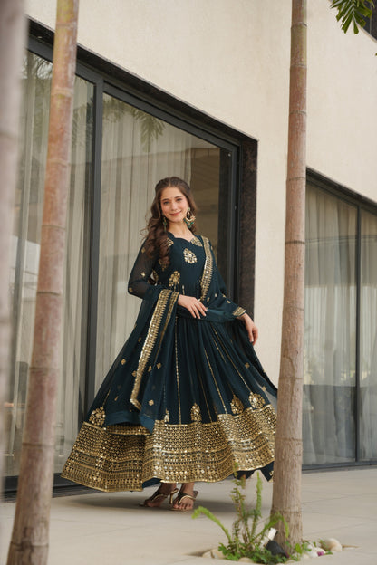 Designer Embroidered Gown with Dupatta for Festive Wear