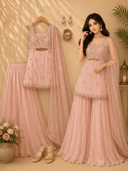 Designer Indo Western Crop Top Palazzo Set