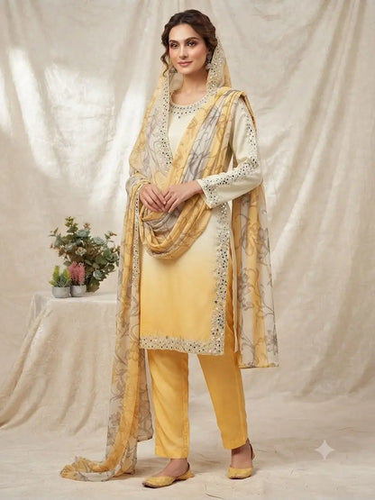 Dual Shade Mirror Embroidered Suit