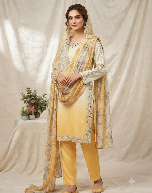 Dual Shade Mirror Embroidered Suit