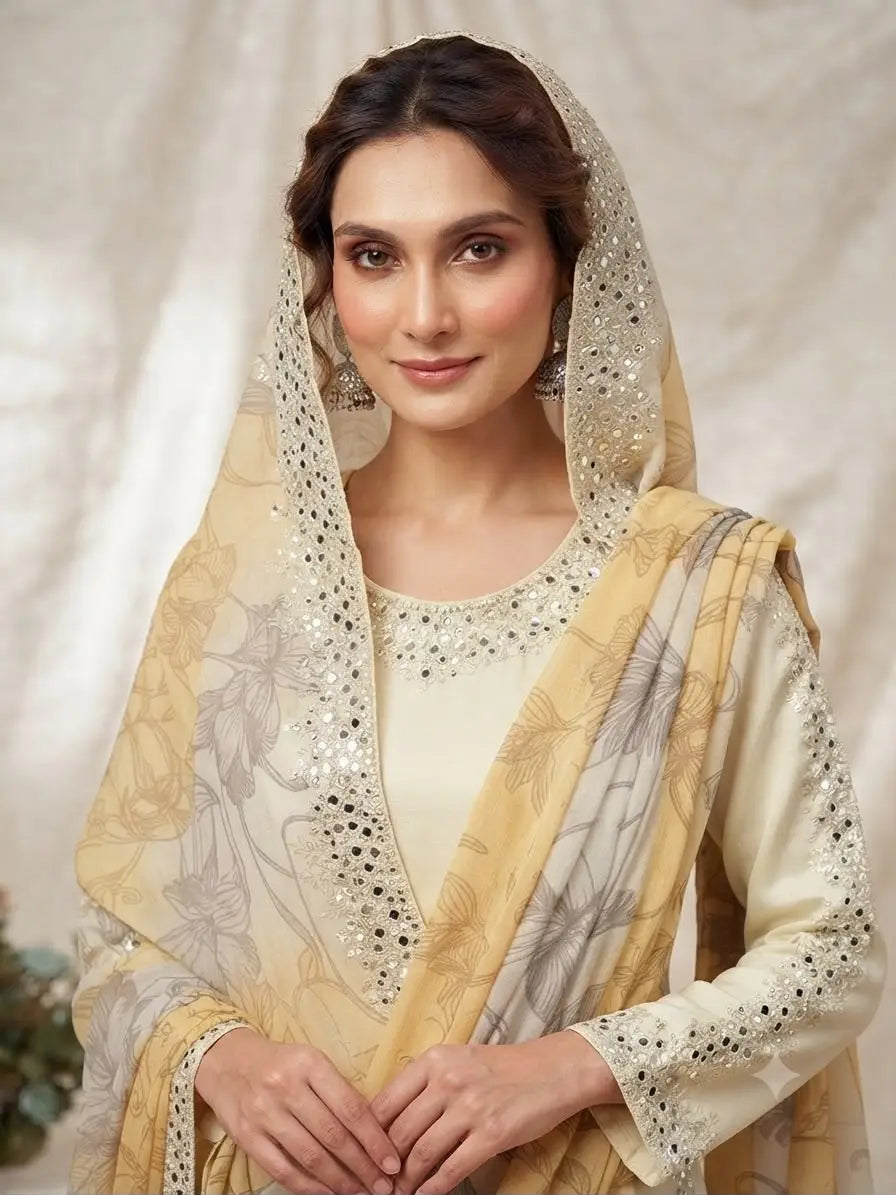 Dual Shade Mirror Embroidered Suit