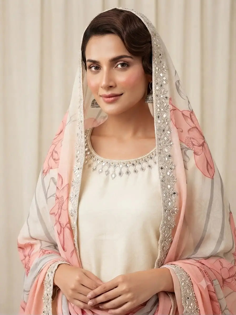 Dual Shade Mirror Embroidered Suit