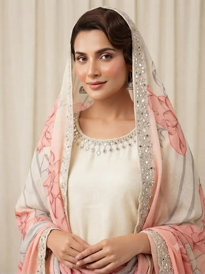 Dual Shade Mirror Embroidered Suit