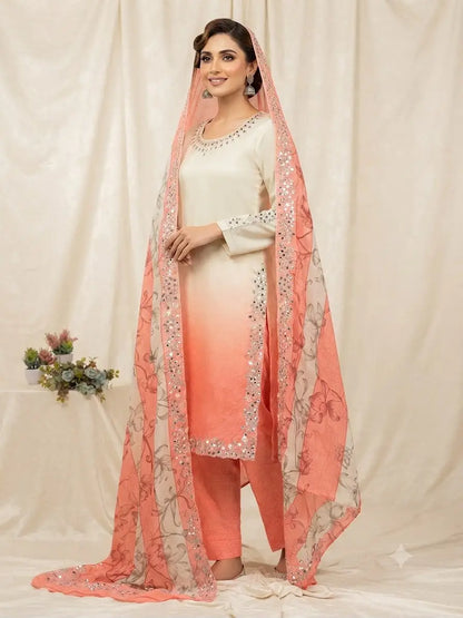 Dual Shade Mirror Embroidered Suit