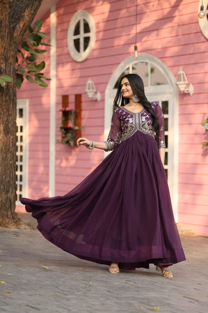 Elegant Anarkali Gowns with Intricate Silver Embroidery