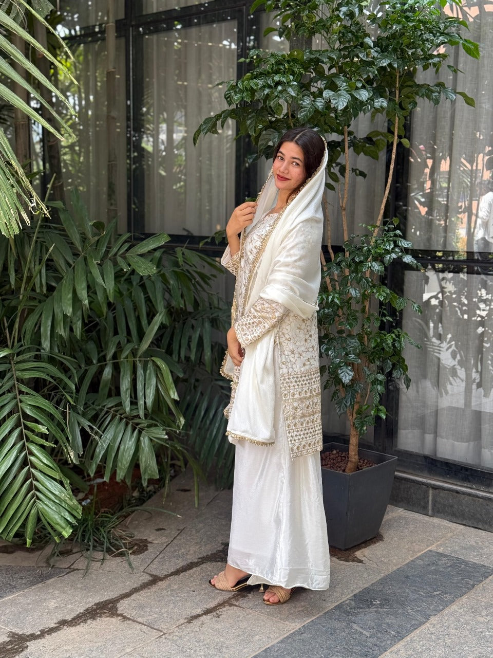 Elegant Chinon Silk Embroidered Suit Set with Dupatta