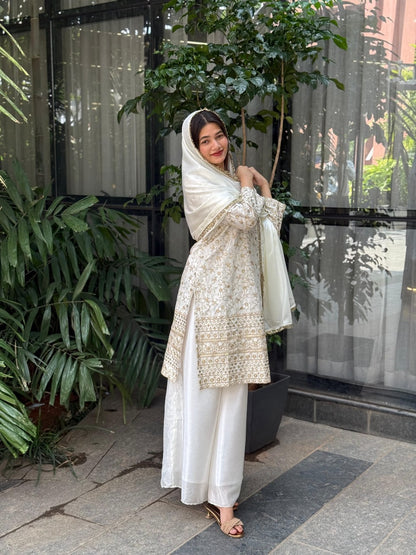 Elegant Chinon Silk Embroidered Suit Set with Dupatta