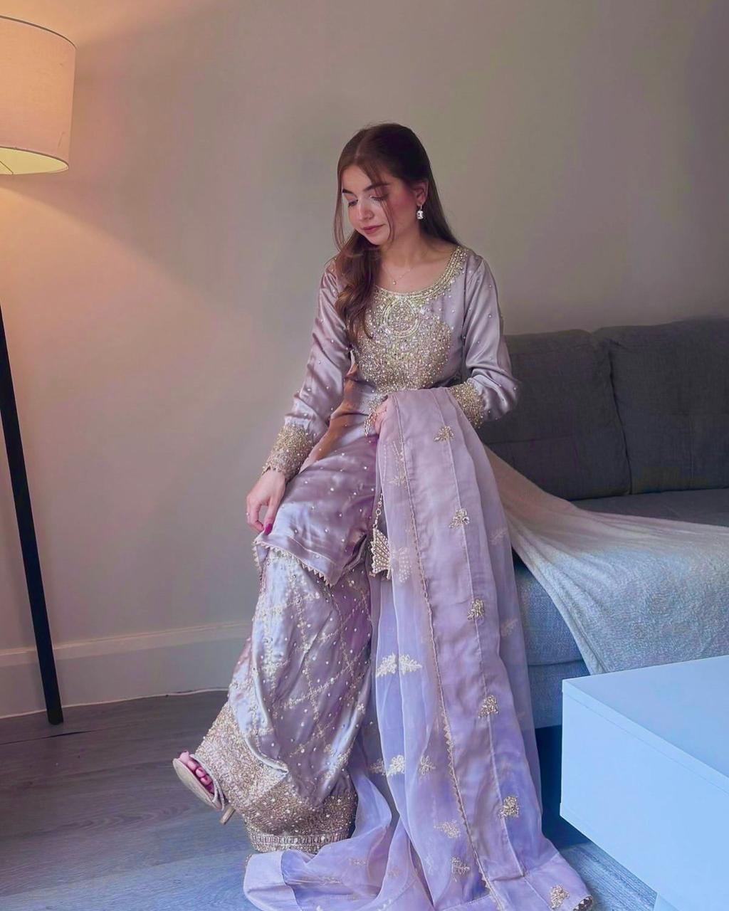Elegant Crepe Silk Kurti Plazzo Set with Organza Dupatta