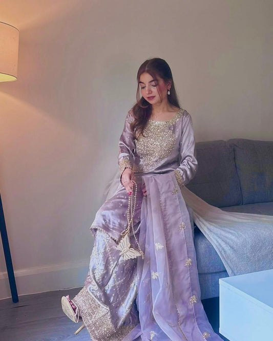 Elegant Crepe Silk Kurti Plazzo Set with Organza Dupatta