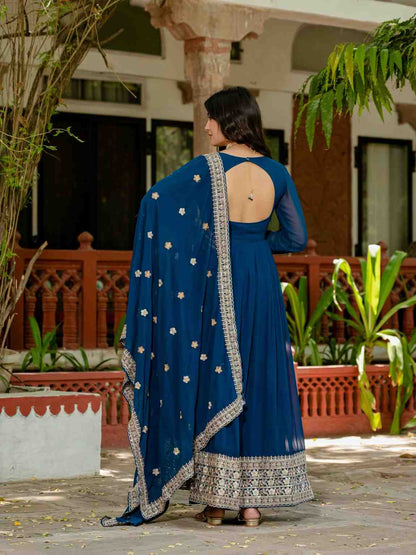 Elegant Embroidered Gown Set with Dupatta and Batwa Bag
