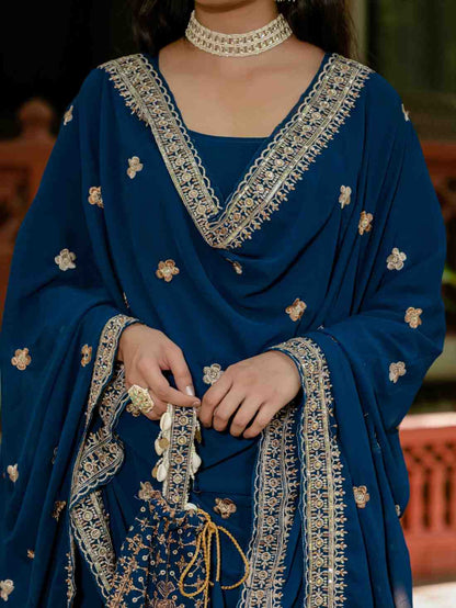 Elegant Embroidered Gown Set with Dupatta and Batwa Bag