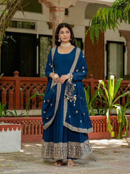 Elegant Embroidered Gown Set with Dupatta and Batwa Bag