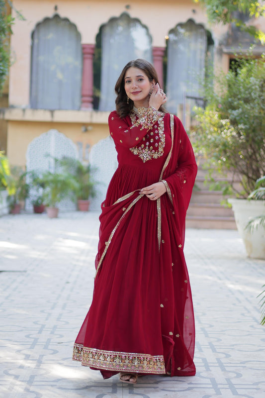 Elegant Embroidered Gown Set with Dupatta for Occasions