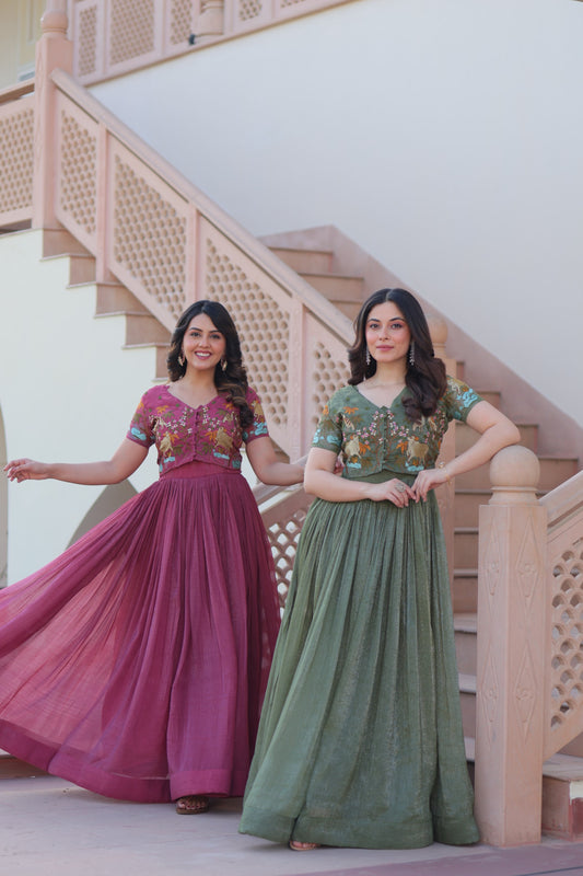 Elegant Embroidered Gown with Koti for Women  Wedding Wear