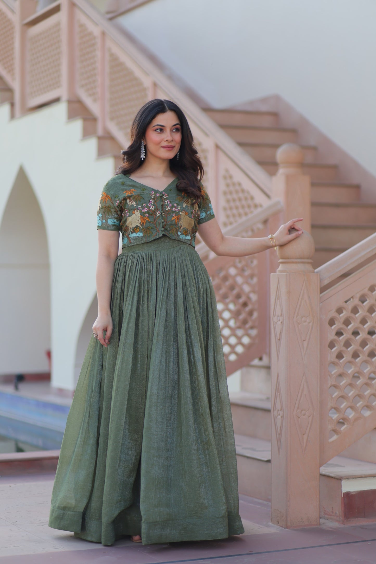 Elegant Embroidered Gown with Koti for Women  Wedding Wear