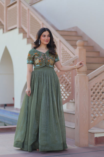 Elegant Embroidered Gown with Koti for Women  Wedding Wear