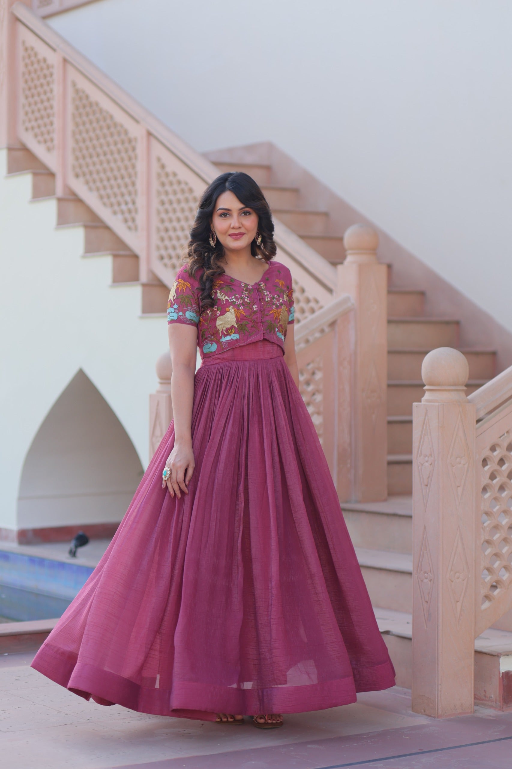 Elegant Embroidered Gown with Koti for Women  Wedding Wear