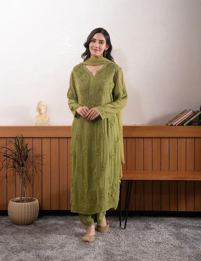 Elegant Embroidered Kurti Pant with Dupatta Set