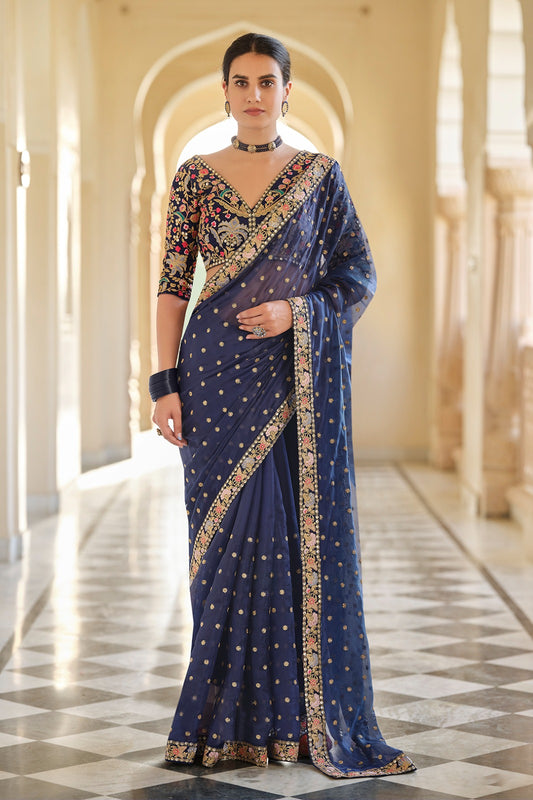 Elegant Embroidered Saree with Designer Party Look