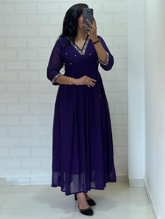 Elegant  Georgette Anarkali Dress with Mirror Work