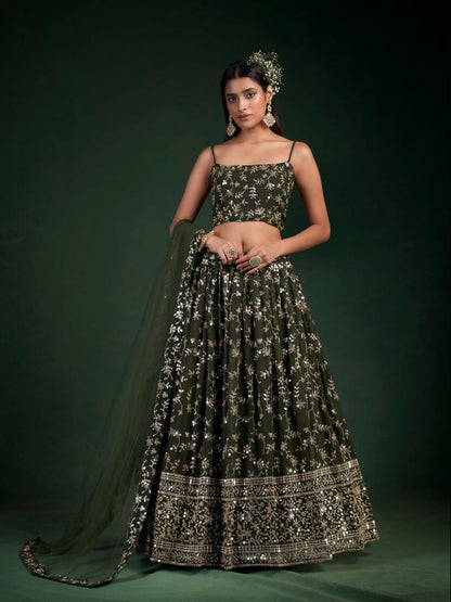 Elegant Georgette Lehenga Set with Sequins & Zari Work