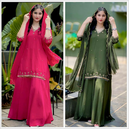 Elegant Georgette Palazzo Suit Set with Embroidered Detailing for Women