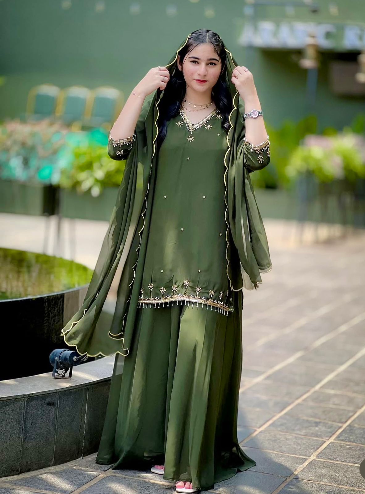Elegant Georgette Palazzo Suit Set with Embroidered Detailing for Women
