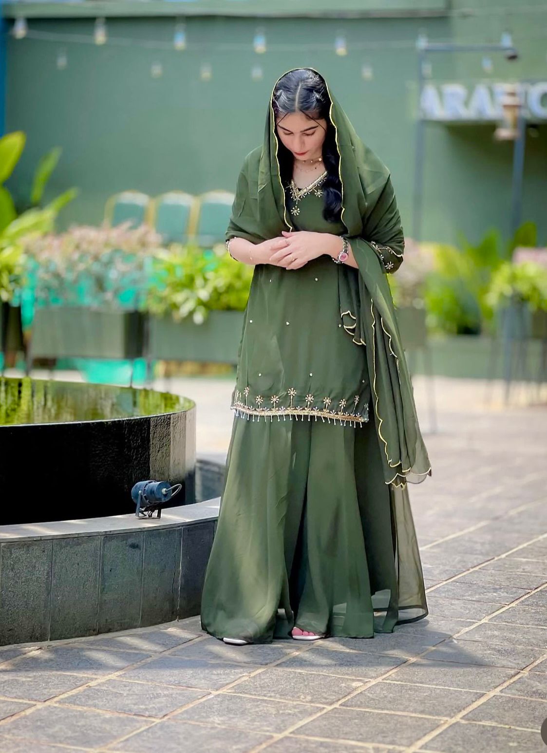 Elegant Georgette Palazzo Suit Set with Embroidered Detailing for Women