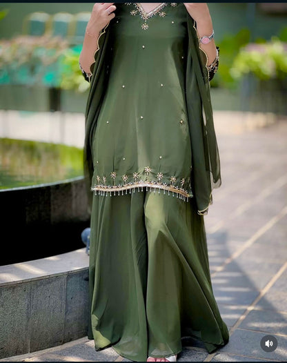 Elegant Georgette Palazzo Suit Set with Embroidered Detailing for Women