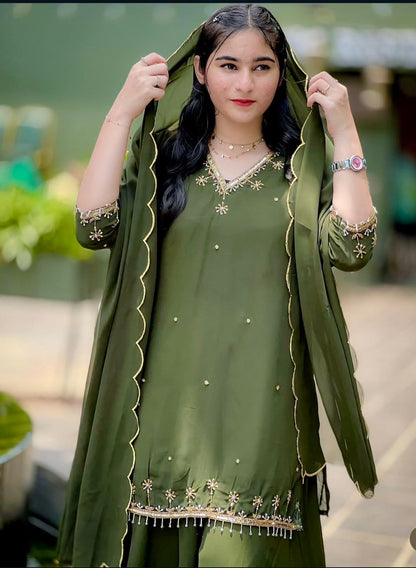 Elegant Georgette Palazzo Suit Set with Embroidered Detailing for Women