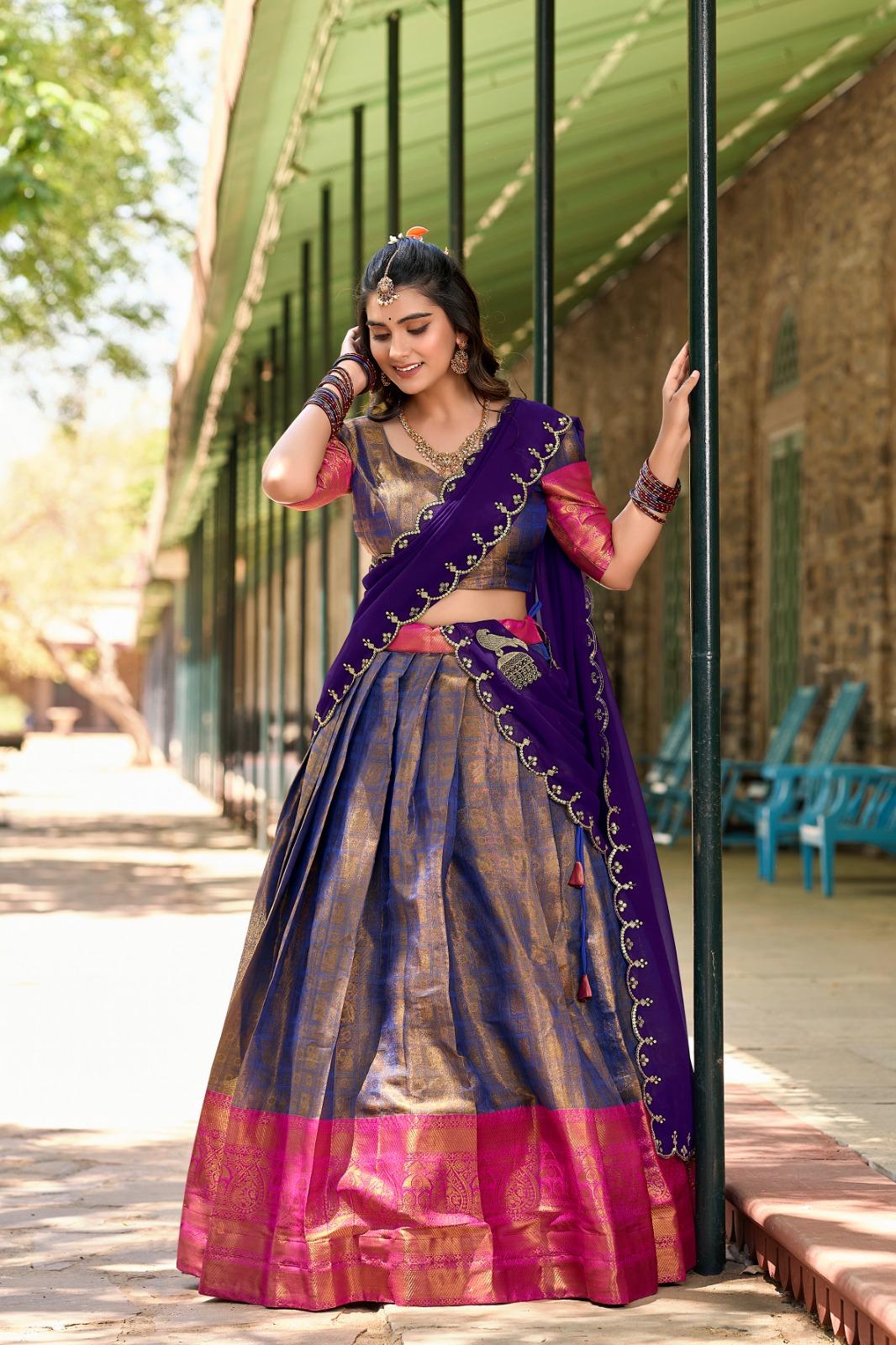 Elegant Kanjivaram Silk Lehenga Choli with Dupatta