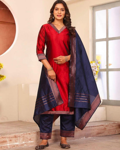 Elegant Lichi Silk Suit Set with Dupatta for Occasions
