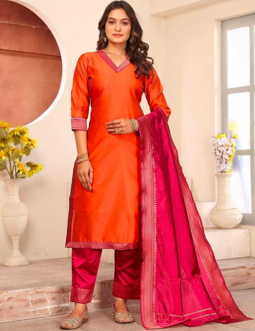 Elegant Lichi Silk Suit Set with Dupatta for Occasions
