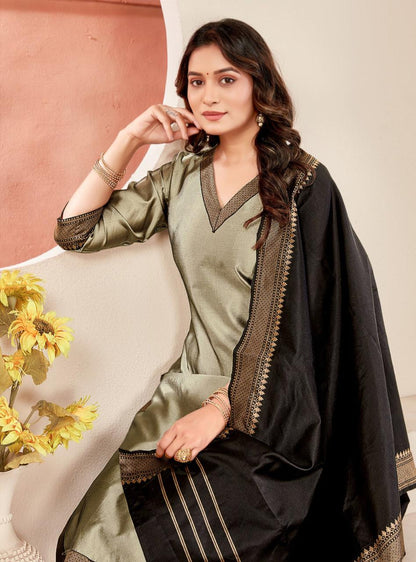 Elegant Lichi Silk Suit Set with Dupatta for Occasions
