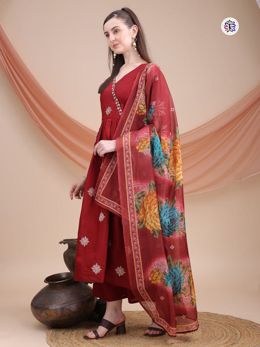 Elegant Maroon Ethnic Suit with Dupatta for Women