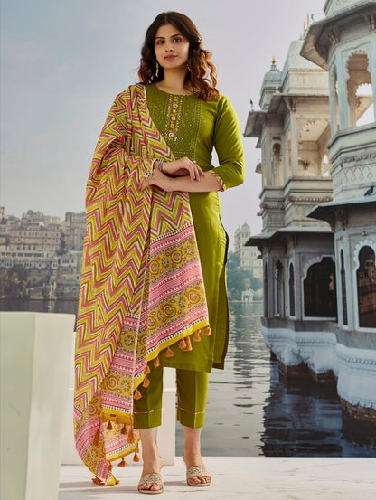 Elegant Muslin Cotton Suit Set with Dupatta for Women