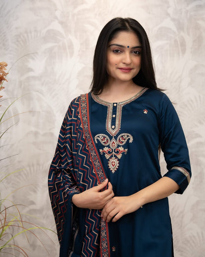 Elegant Navy Blue Embroidered Kurta Set for Women