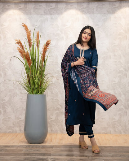 Elegant Navy Blue Embroidered Kurta Set for Women